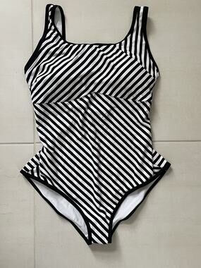 Adore Me Swim One Piece Swimsuit Striped Lace Up Back Swimwear